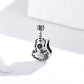 Oxidized sterling silver guitar-shaped charm bead with music and rock engravings