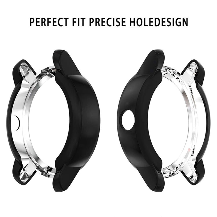 Black TPU protective watch case with raised bezel, shown from two angles