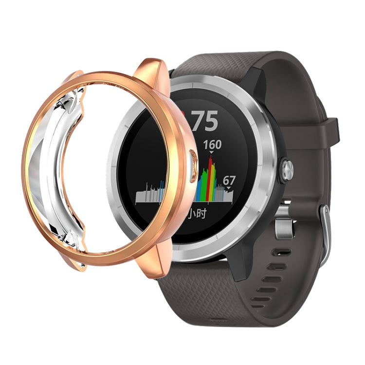 Rose gold TPU protective watch case with raised bezel, open frame over watch face