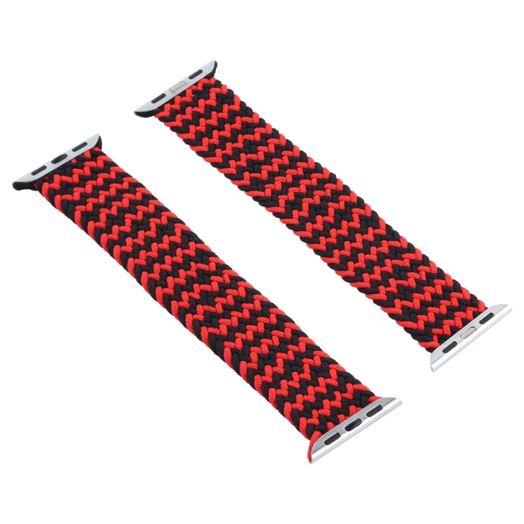 Red and black zigzag woven nylon watchband shown with both metal attachment ends