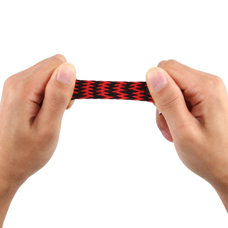 Red and black zigzag braided nylon watchband, flexible woven loop strap