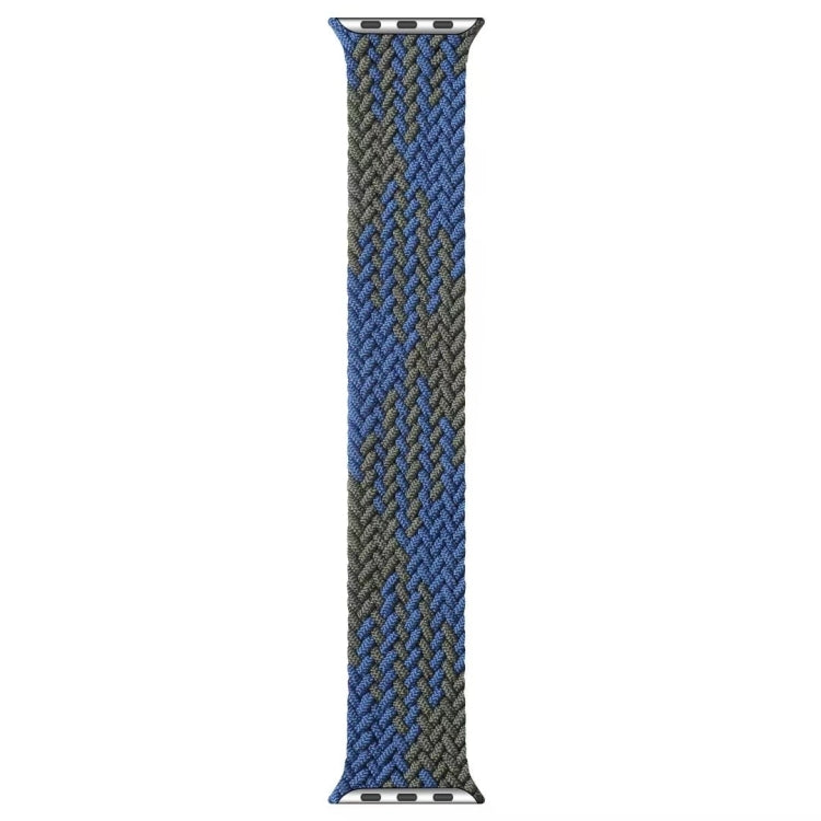 Blue and charcoal braided nylon single-loop watchband with woven strap texture