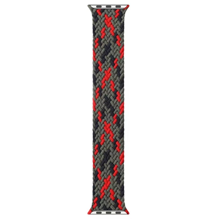 Charcoal and red braided nylon single-loop watchband with bold red zigzag weave