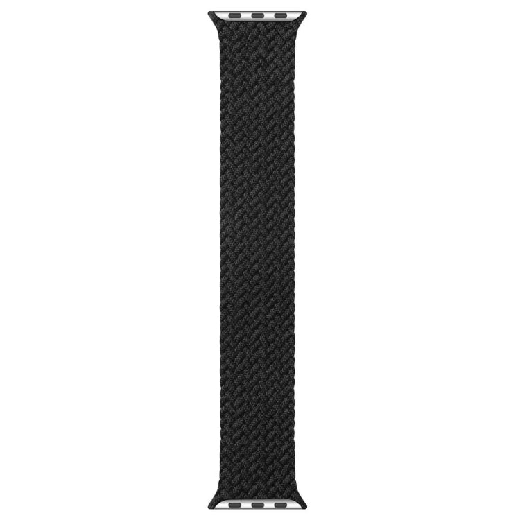 Black braided nylon single-loop watchband with simple woven pattern and connector ends