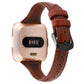 Genuine leather Fitbit Versa strap in red-brown with metal buckle and punched holes