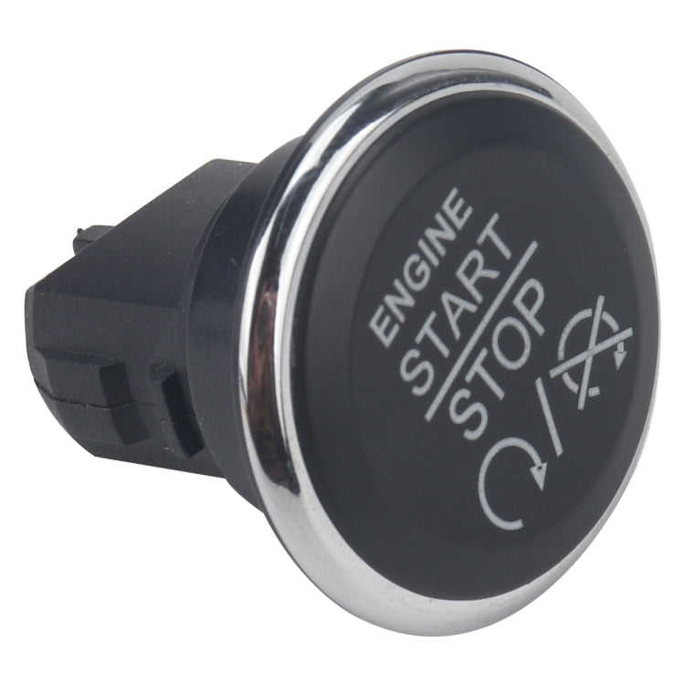 Engine start/stop push button switch with round black face, chrome trim, and start/stop symbols