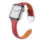 Genuine leather watch band, red strap with tan lining and metal buckle