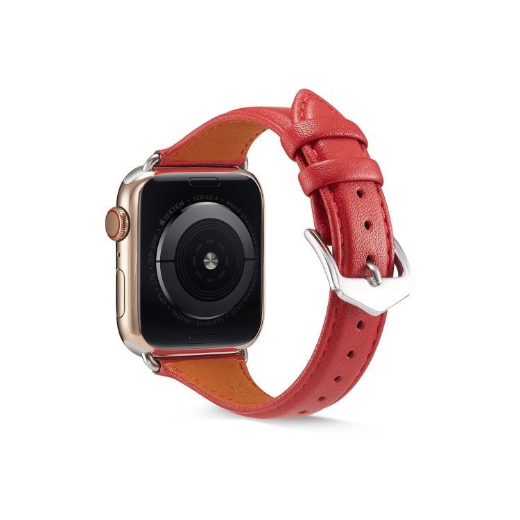 Red genuine leather watch strap with metal buckle for Apple Watch
