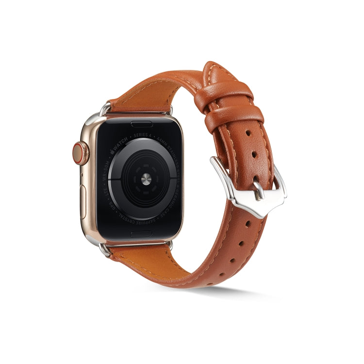 Brown genuine leather watch strap with metal buckle for Apple Watch