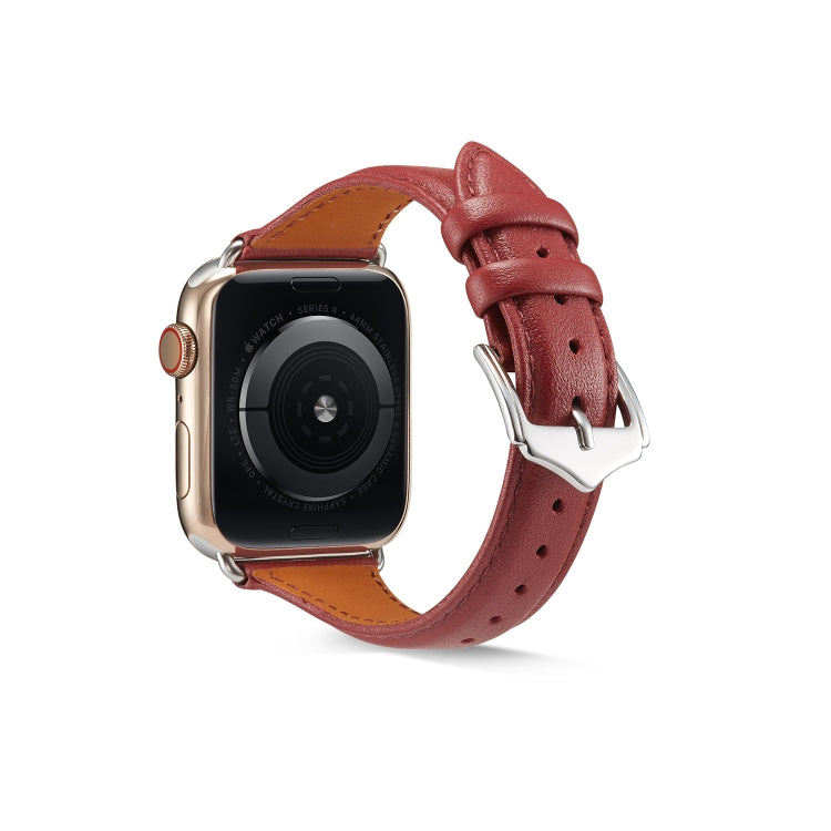 Wine red genuine leather watch strap with silver-tone buckle