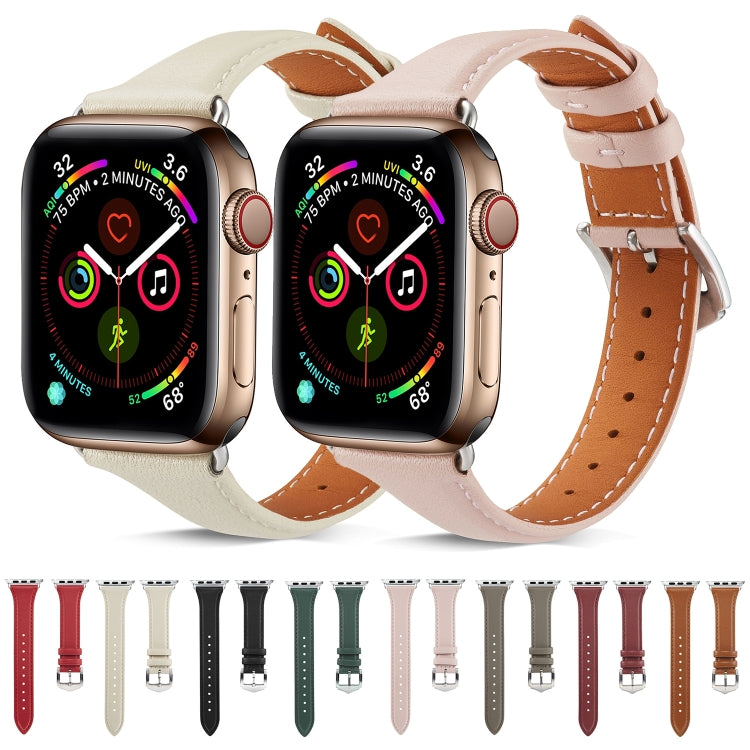 Genuine leather watch band in beige and blush pink, with pin buckle and holes.