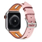 Top-grain leather watch band in light pink with silver buckle and punched holes