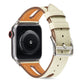 Top-grain leather watch band in cream with silver buckle and punched holes