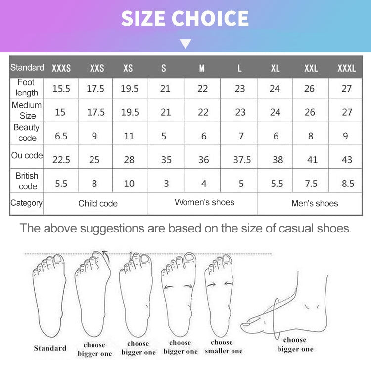 Water shoe size chart with foot length and code guide