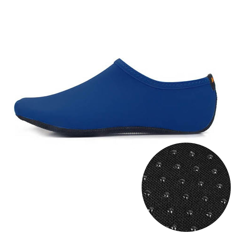 Navy slip-on dive shoes with textured non-slip sole insert