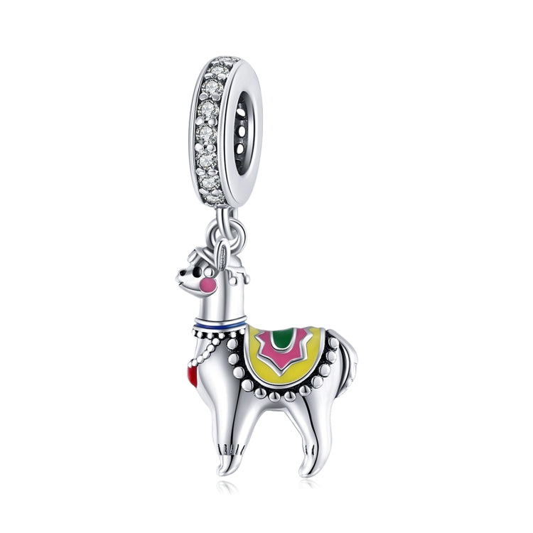 Silver alpaca charm with multicolor enamel and CZ-studded loop bail