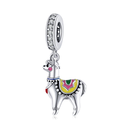 Silver alpaca charm with multicolor enamel and CZ-studded loop bail