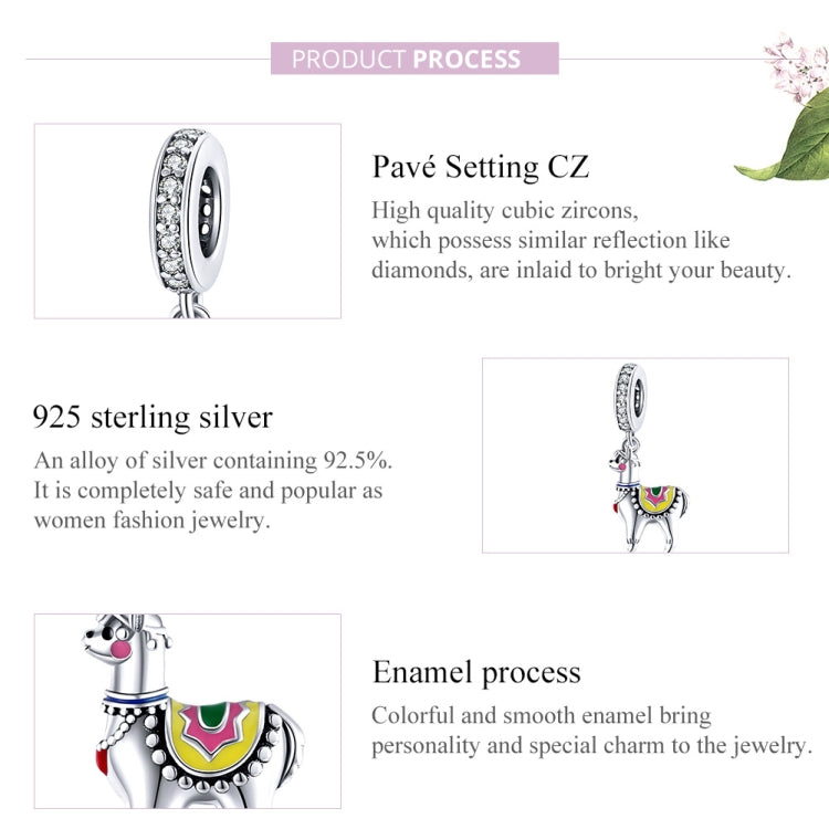 Sterling silver alpaca pendant charm with CZ pavé and colorful enamel detail