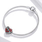 Silver mesh chain with heart charm bead, red enamel hearts, and 'Family' engraving