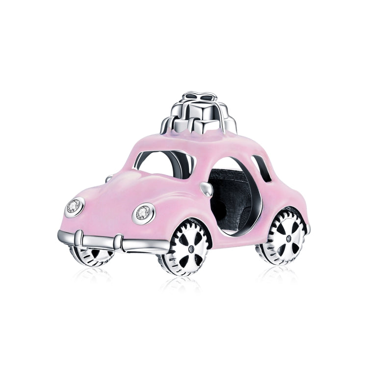 Pink sterling silver car bead charm with enamel finish