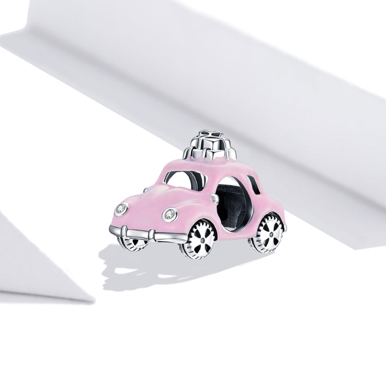 Pink sterling silver car charm bead with gift box top