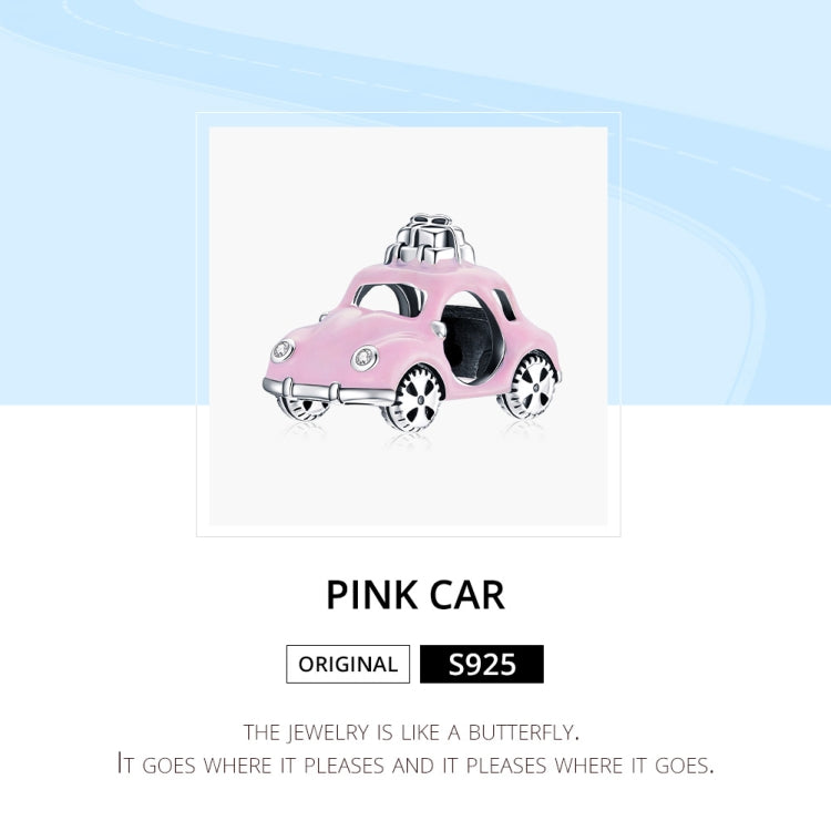Pink car bead charm with silver details for bracelet or necklace