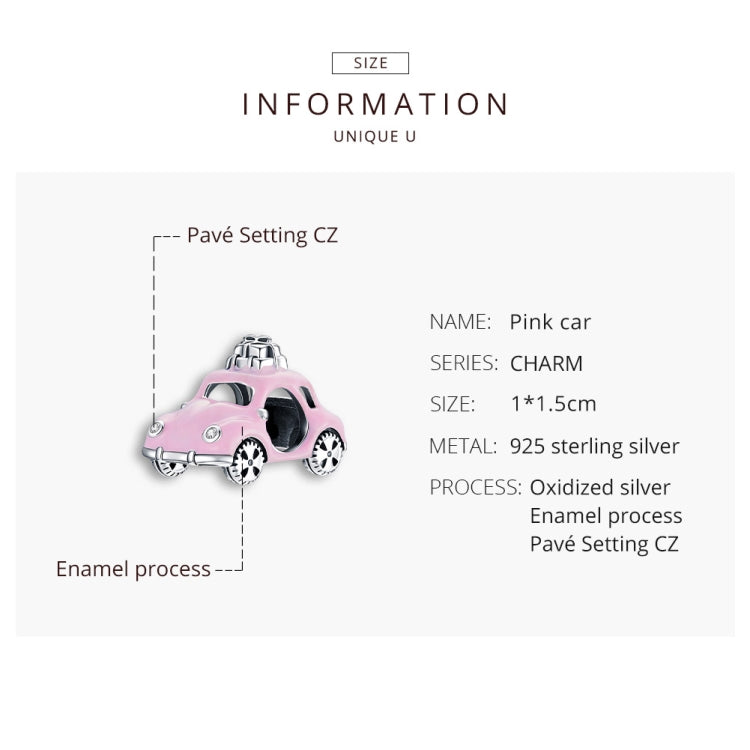 Pink enamel car charm bead with silver-tone accents and open side door window