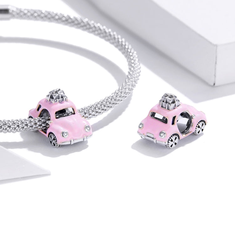 Sterling silver pink car bead charm for bracelet or necklace