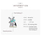 Windmill charm bead, oxidized silver finish with teal enamel and pink CZ