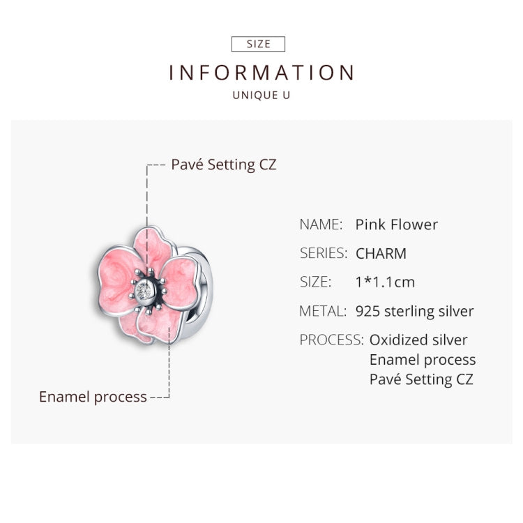 Pink enamel flower charm bead with pave CZ center on oxidized silver