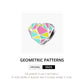 Heart-shaped sterling silver bead with geometric multicolor enamel pattern, angled view