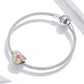 Sterling silver chain bracelet with one heart-shaped geometric enamel charm bead