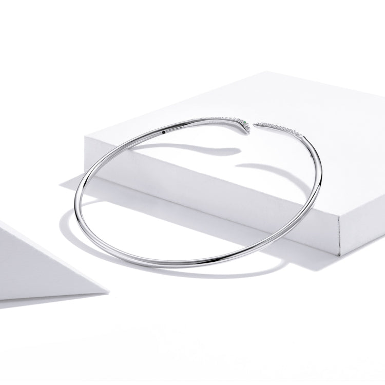 Sterling silver snake open bracelet with slim curved band