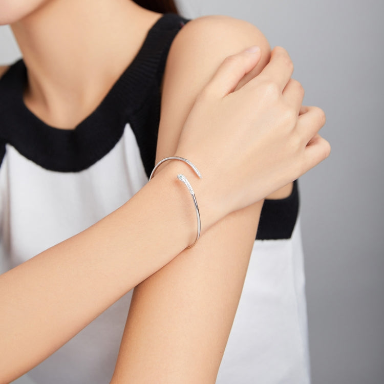 Sterling silver snake open bracelet on wrist