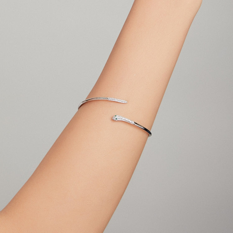 Sterling silver snake open bracelet with two serpent head ends