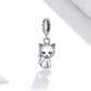 Sterling silver cat charm with blue eyes and braided bail loop, for bracelet or necklace