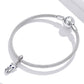 Sterling silver chain bracelet with cat charm and round clasp, braided texture beads