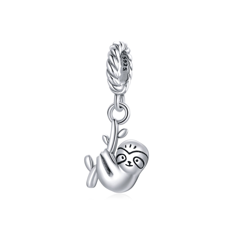 Sterling silver sloth charm pendant with hanging loop and detailed face