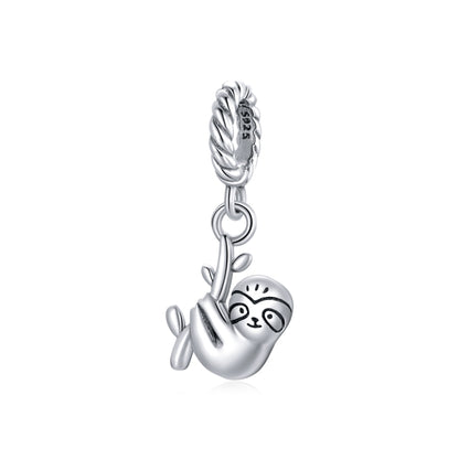 Sterling silver sloth charm pendant with hanging loop and detailed face