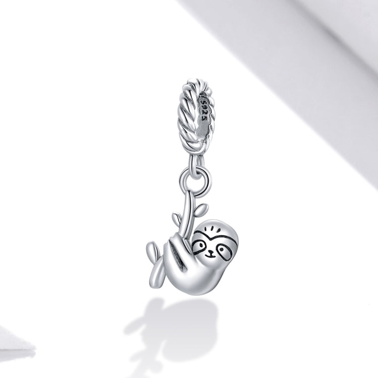 Sterling silver sloth charm pendant with hanging loop, rounded sloth body