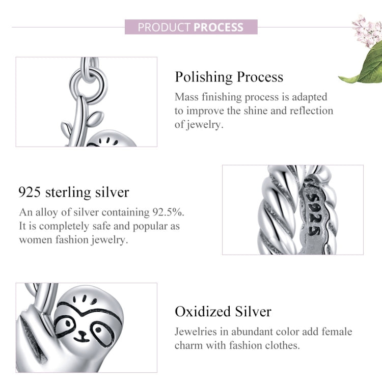 Sterling silver sloth charm pendant close-up with textured rope-like ring