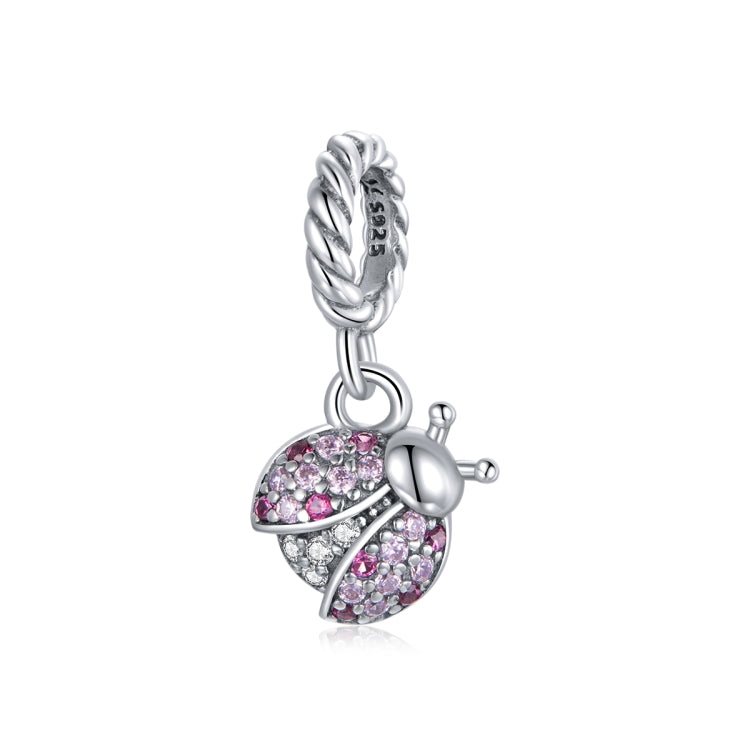 Sterling silver ladybug pendant charm with pink and clear stones
