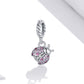 S925 sterling silver ladybug pendant charm with pink and clear crystals