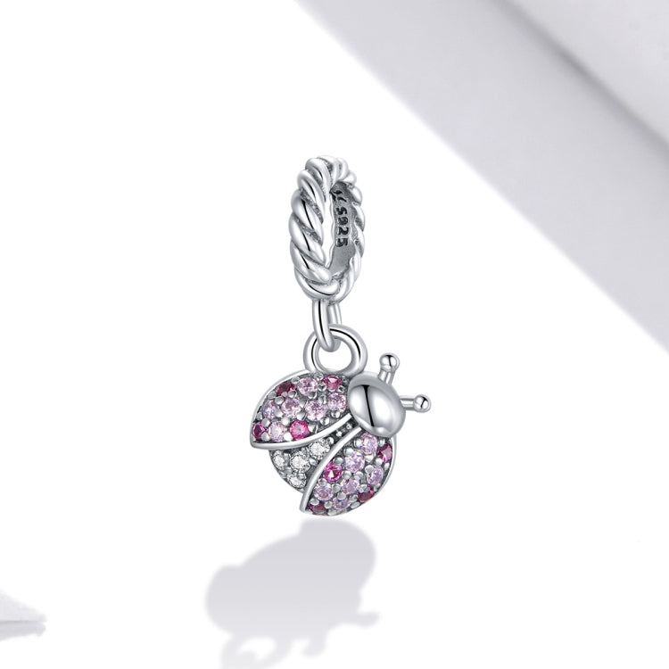 S925 sterling silver ladybug pendant charm with pink and clear crystals