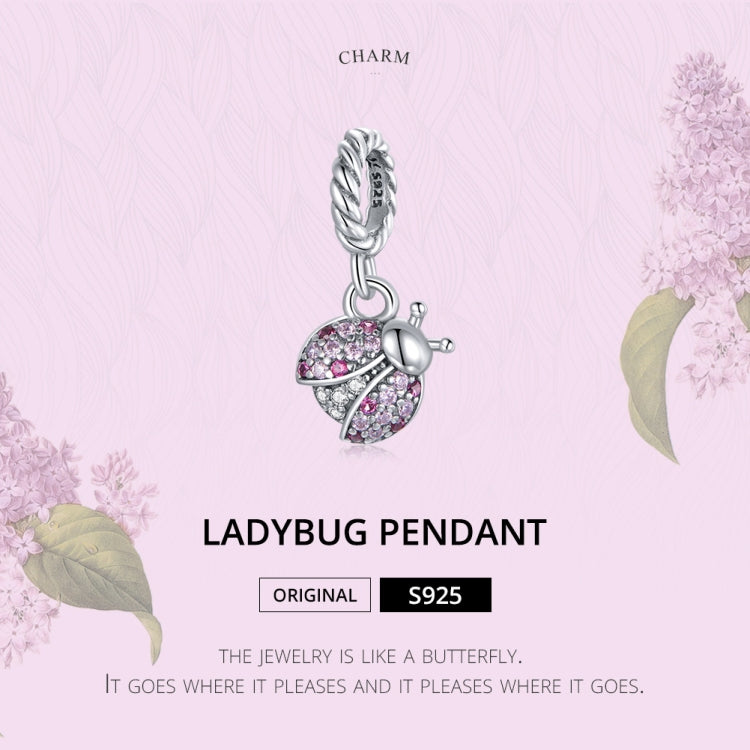 Sterling silver ladybug pendant charm with pink pave stones