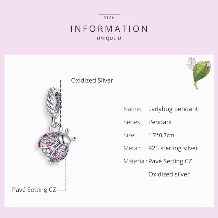 Sterling silver ladybug pendant charm with pink pavé accents