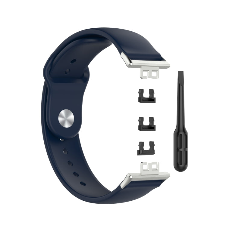 Navy silicone watch replacement strap with metal clasp and fitting pieces included
