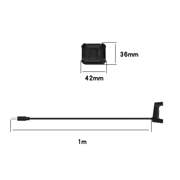 Black magnetic charging dock size shown (42mm x 36mm) with 1m cable