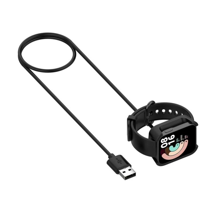 Black magnetic charging cable connected to a smartwatch with colorful display, 1m