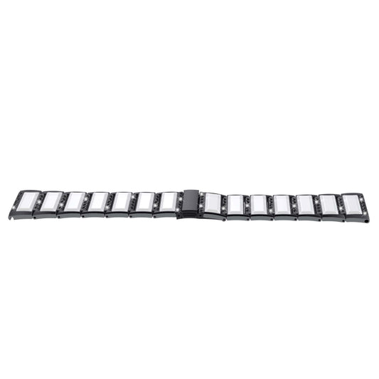 Two-tone steel watch bracelet links in black with silver/white alternating blocks